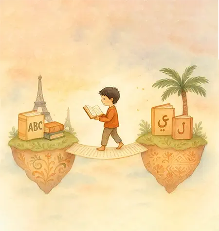 Illustration jeunesse d’un enfant lecteur entre deux rives